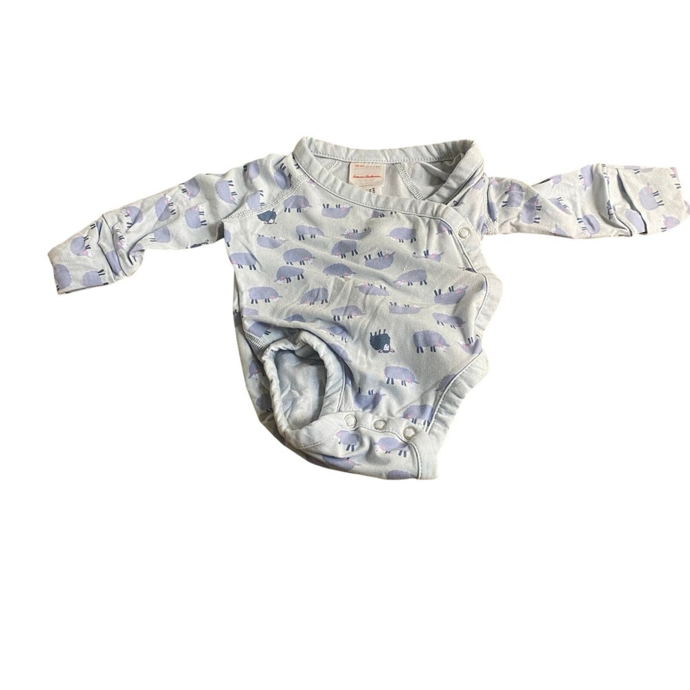 Hanna Andersson blue long sleeve sheep boys bodysuit SIZE 0-3M